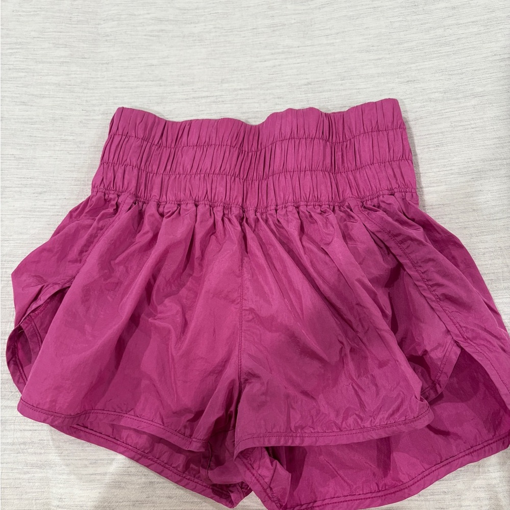 Free People Pink Athletic Shorts with Ruffled Hem